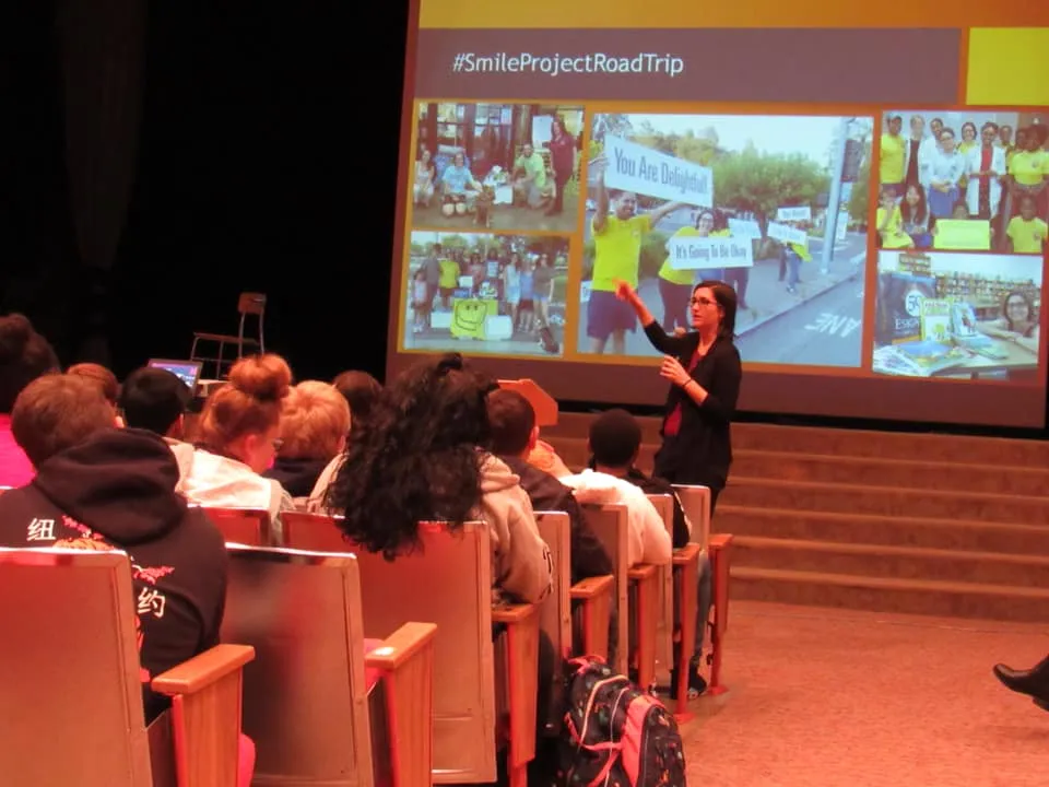 Liz speaking to students